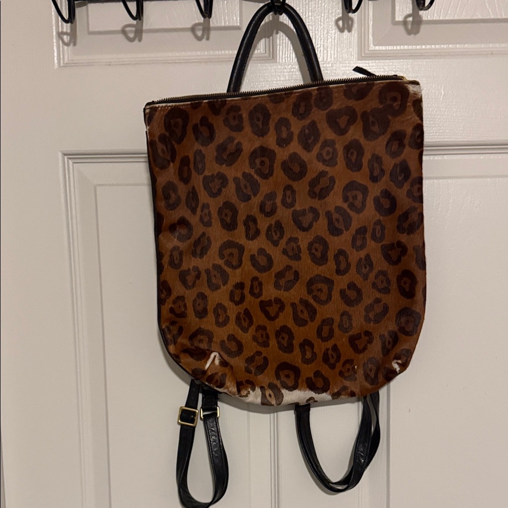 Leopard Pattern Brown Backpack with Black Straps